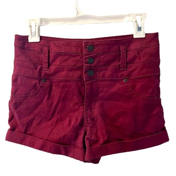 Red Mossimo High waist Shorts Cranberry Burgandy 3 button Soft Stretch Fabric - Picture 1 of 5